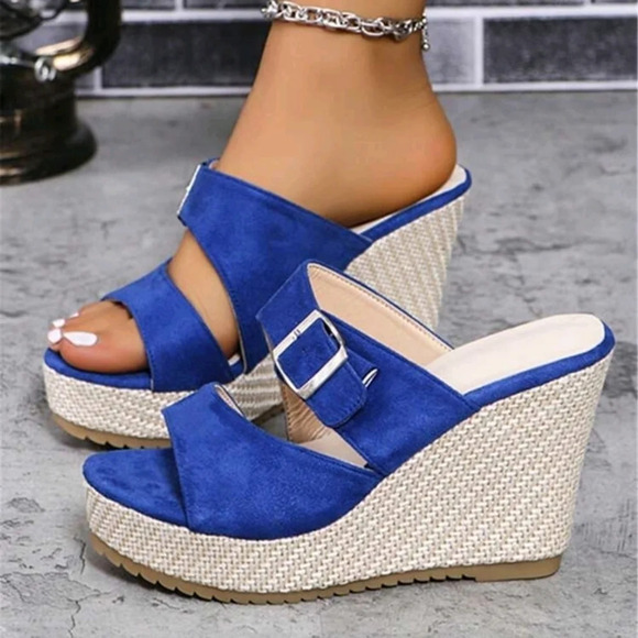 2024 New Spring Summer Women Sandals Fish Mouth Wedge Heel Platform Velvet - Picture 1 of 8